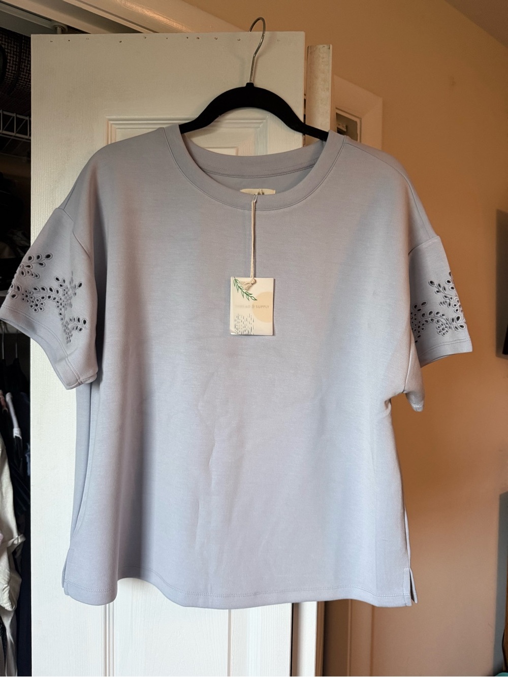Thread & Supply Light Blue Eyelet Sleeve Short-Sleeve Tee